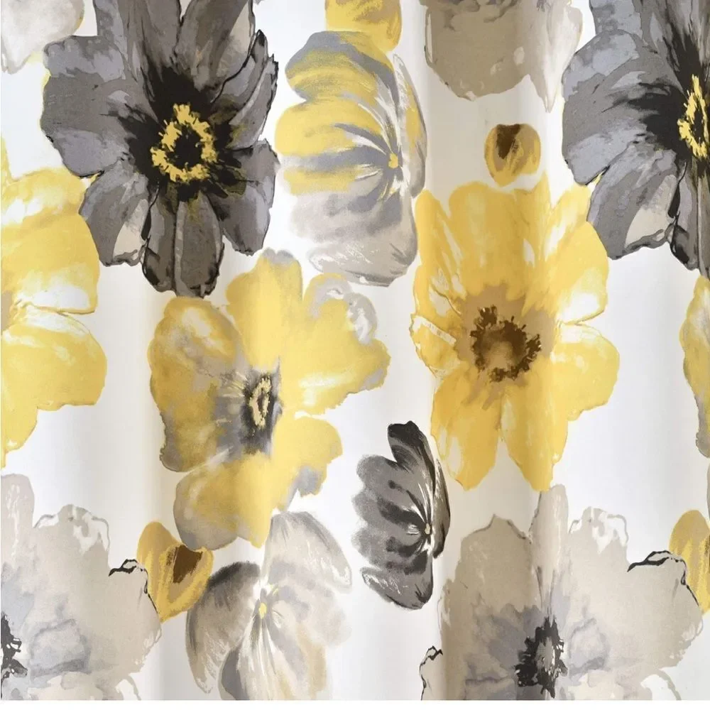 NWT New Half Moon Leah Yellow/White/Grey Floral Curtain Panels 52